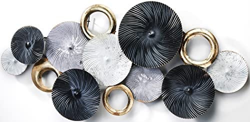 Kobolo Wandbild Wanddeko Metallbild 3D-Bild - SWIRL -weiß grau gold- ca 120x54 cm