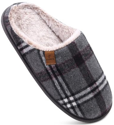 COFACE Grau Herren Rückstellschaum hausschuhe, warme plaid Pantoffeln für manner, flauschig plüsch Gefüttert mit Rutschfeste Gummisohle Größe 46EU