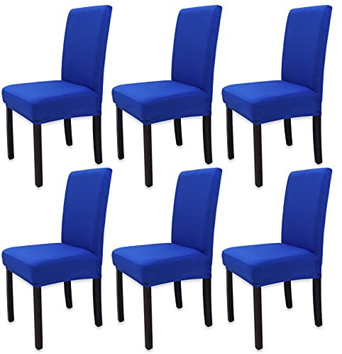 Leeyunbee 6 Stück Esszimmer Stuhlhussen, Abnehmbare Waschbar Elastische Moderne Beschützer Stuhlbezug, Dehnbare Stuhlhussen Für Hochzeit Partys Bankett Haus Esszimmer Hotel Restaurant (Königsblau)