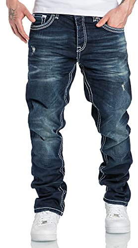 Amaci&Sons Herren Dicke Nähte Destroyed Jeans Regular Slim Denim Hose Fit 7983WC