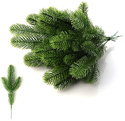 HJHIWE Lot de 60 branches de pin artificielles vertes de 24 cm pour arrangements floraux de Noël, couronnes, décoration de vacances.