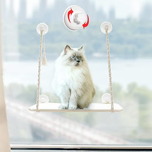 Mkono Cat Window Bed for Indoor Cats, Cat hammock 55×30cm with Suction Cup, Cat Shelves Window Perch Wall-mounted Washable, Holds up to 20kg