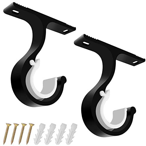 Colexy 2 Piezas Soportes para Barra de Cortina Soportes de Metal de Cortina de Aleación de Aluminio, Doble Soporte de Poste de Cortina de Resistente para Casa Cuarto Baño (Negro)