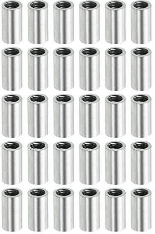 sourcing map 30 Stück Runde Kupplung Mutter M4x0.7mm Innengewinde 10mm Gewinde Rund Hülse Verbinder Stange Bolzen Rohrmutter Hardware Befestigung Silber
