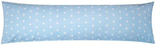 Baumwoll Renforcé Seitenschläferkissen Bezug 40x145cm - Sterne, Muster in Weiß und Hellblau -100% Baumwolle Stillkissenbezug (KY376/2-Blau)