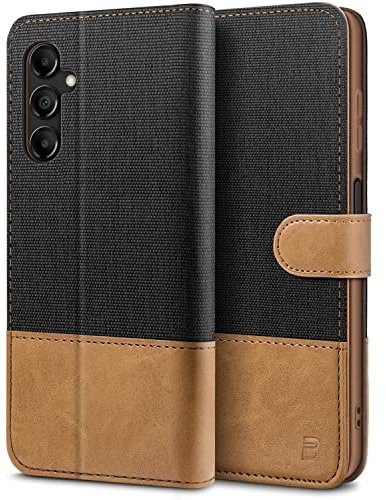 BEZ Handyhülle für Samsung Galaxy A14 Hülle, Tasche Kompatibel für Samsung A14, Schutzhüllen aus Klappetui mit Kreditkartenhaltern, Ständer, Magnetverschluss, Schwarz