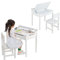 LIFEZEAL Kinderschreibtisch Set, Schülerschreibtisch mit Stuhl und Schublade, Schreibtisch mit klappbarer Tischplatte und Papierrollenhalter, Kindersitzgruppe für Kinder Im Alter Von 3-12 (Weiß)