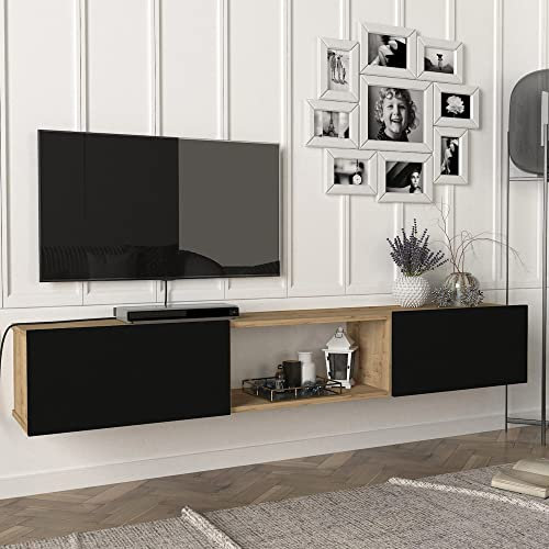 [en.casa] TV Lowboard Paltamo TV Schrank hängend Fernsehschrank 180 x 31 x 30 cm TV Board mit 3 Fächern Fernsehtisch Eicheoptik/Schwarz