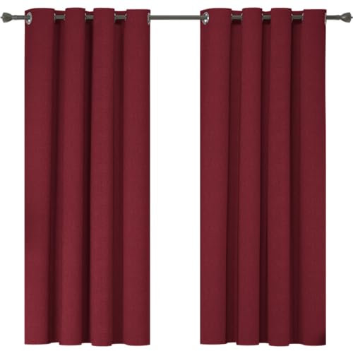 Ystyle Rideau 100% Occultant Lot De 2, 140×175cm, Rideaux Effet Lin Thermiques, Rideau Thermique Isolant Anti Froid, Rideau Opaque Salon Moderne, Rideau Phonique Anti Bruit Chambre, Bourgogne