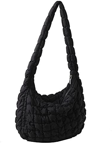 HIMS Sac à bandoulière croissant de lune pour femme - Sac à bandoulière matelassé - En nylon - Sacs moelleux avec fermeture éclair - Pour femme