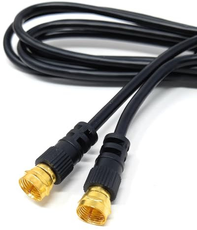 2m F-Type Male to Male Coax Coaxial Cable, Extension 75ohm Cord Wire Compatible with Satellite Dish, TV Antenna, Freeview TV, DVD, VCR, SKY HD, Virgin, BT (Black, 6.5ft)