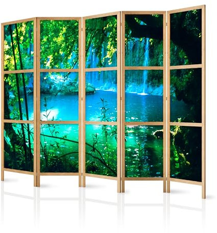 murando - Paravent Innen Raumteiler Holz Botanik Abstrakt 225x172 cm 5-teilig Japanische Trennwand Raumtrenner Room Divider Mobiler Sichtschutz Spanische Wand Raum Abtrennung Natur c-B-0132-bh-c