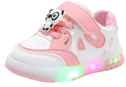 Basket Enfant Fille LED Lumineuse 0-6 Ans Chaussure Fille Montante Scratch Sport Running Pas Cher Mode Mesh Panda Mignon Confortable Sneakers Fille Caoutchouc (22 EU, E-Rose)