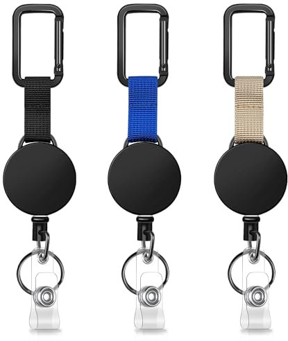 Wonwood_direct Schlüsselanhänger Ausziehbar 3 Stücke Einziehbarer Schlüsselanhänger, Ausweis JoJo Schlüsselband Ausziehbar Ausweishalter Ausziehbar (Schwarz+Beige Grau+Tintenblau)