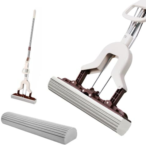 Sponge Mop, Floor Mops with 1pc Super High Absorption Sponge Heads,120cm Extendable Handle Lazy Squeeze Mop Bucket for Laminate, Tile, Hardwood Floor Cleaning