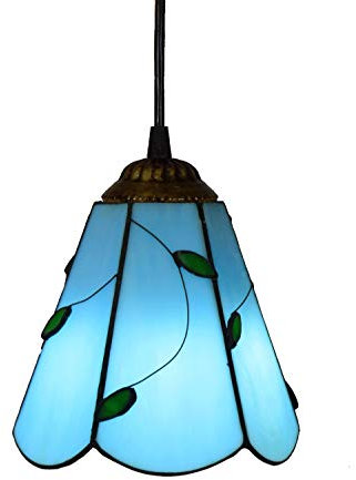 AHCDDYM Lustre de plafond en vitrail de 15,2 cm, style Tiffany, petite lampe à suspendre, feuilles bleues, suspension en verre, abat-jour pour salle à manger, cuisine, îlot, chambre à coucher, E26/E