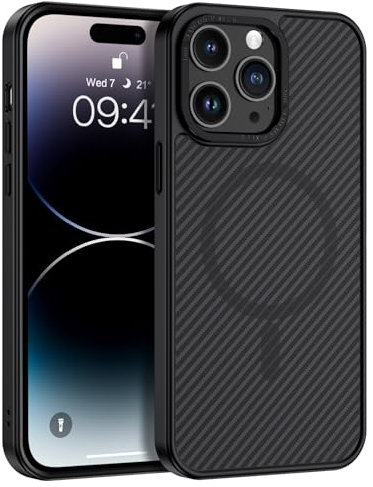 YINLAI for iPhone 14 Pro Max Magnetic Case [Compatible with Magsafe] Carbon Fiber Support Wireless Charging Slim Full Shockproof Phone Case for iPhone 14 Pro Max 6.7, Black