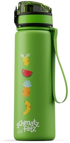 schmatzfatz Trinkflasche Kinder 500ml - Auslaufsicher, BPA-frei, 1-Klick-Verschluss, Tritan, Kinderfreundliches Design, Geeignet für Kohlensäurehaltige Getränke, Green Fruit
