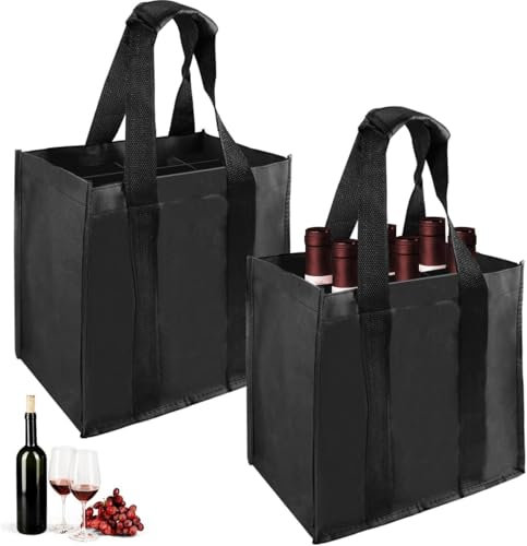 2 Pezzi Borsa per Bottiglie tessuto non tessuto,Borsa Portabottiglie Vino tessuto non tessuto, Borsa Portabottiglie,Viene Fornito con Maniglie,Adatto per Feste,Picnic e Shopping (nero)
