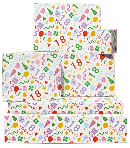Geschenkpapier 18 Geburtstag – 6 Blatt Geschenkpapier – 18 Today – Geschenkpapier achtzehnten Geburtstag für Jungen, Mädchen, Teenager – 18 Jahre – mit Aufklebern – von Central 23