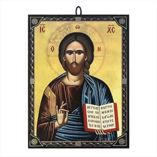 NKlaus Jesus Christus Ikone, Holz, 9,7 x 13,5 x 1,2 cm | Die christliche orthodoxe Ikone stammt aus Griechenland
