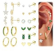 CASSIECA 10 Paar Piercing Ohr Gold für Damen Chirurgenstahl Ohrringe Medizinische Ohr Piercings Set CZ Blume Ohr Piercing Hypoallergene Ohrstecker Gold Conch Tragus Mehrfach Piercing Schmuck