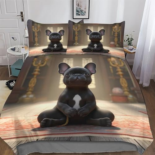 AAPZY French BullHund 3D Bettwäsche Bettbezug Set Bettbezüge 3 Teilig Mikrofaser Deckenbezug Mit Reißverschluss Und Kissenbezug Erwachsene Teenager Kinder Double (200x200cm)
