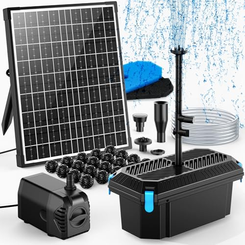 POPOSOAP Filtre solaire de bassin avec pompe à fontaine, pompe à eau solaire de 20 W et filtres de bassin pour bassins extérieurs, aquariums, jardin, piscine, cascade