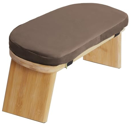 LENDISIY meditationsbänk, vikbar, meditationsbänk av bambu, bönpall med kudde, meditationspall, yogapall för djup meditation och mindfulness (trä + kaffe)