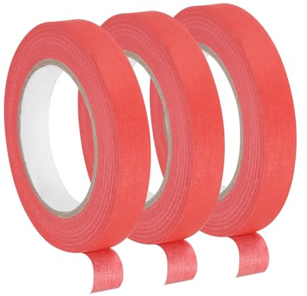 QUARKZMAN 50m x 18mm Krepppapier Klebeband Rot, 3 Rollen Universal Maler Kreppband Selbstklebend Malerkrepp Abklebeband für Malerarbeiten Dekoration zum Streichen Lackieren Renovieren