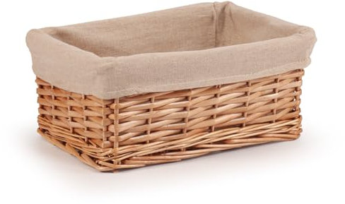 Woodluv Willow Wicker Storage Basket for Shelves, Gift Hamper Basket, Multi-purpose Decorative Organiser Baskets, Small - Natural