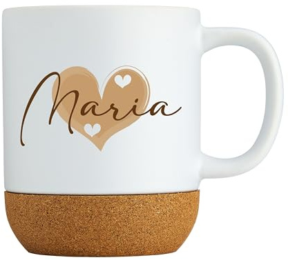 Taza personalizada con nombre y corazones rosas, taza de café con tapa y base de corcho, idea de regalo para mujeres y personas favoritas