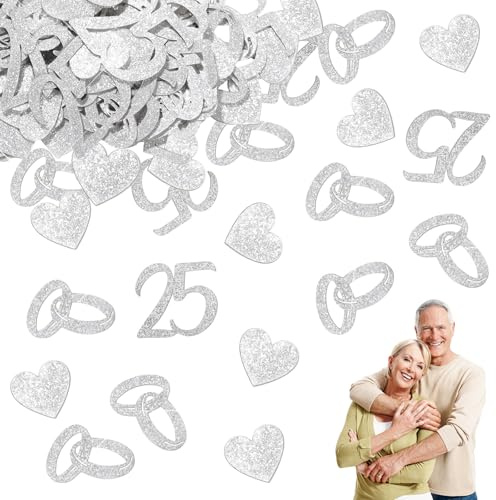 Doppelseitige Glitzer 200 Stück Silberhochzeit Deko, Doppelseitige Streudeko Hochzeit Mit 25 Jubiläum Herz Silbe Ringe Motiven Silberhochzeit Party Geschenke Hochzeitstag Tischdeko