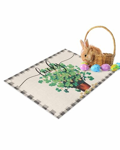 Fussmatten Blätter Buffalo Plaid Schwarz Frühling Fußmatte Außen rutschfest Fußabtreter Strapazierfähige Fußmatten Für Außen Patio Garten 40X60 cm