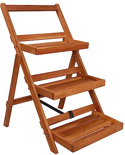 Frdhee Blumenständer Außenpflanzenhalter,Blumenständer 3 Stufen 50 x 63 x 80 cm Massivholz Akazie,Blumenregal für Wohnzimmer Balkon Schlafzimmer