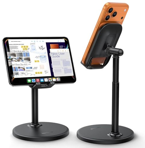 Lamicall Supporto Telefono Scrivania Regolabile [Altezza/Angolo Regolabili] | Porta Cellulare da Tavolo con Base Metallica Stabile, Supporto Universale per iPhone/Android e 4-10 Smartphone & Tablet