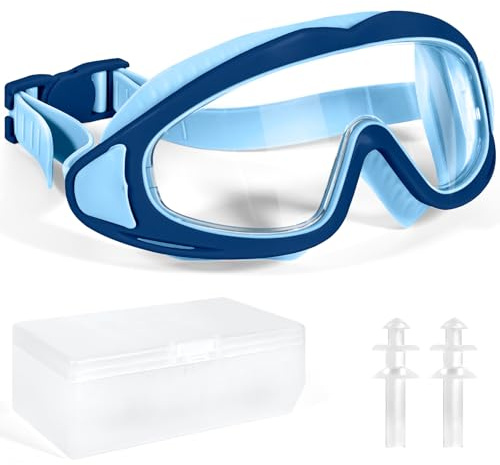 NXPZ Lunette Piscine Enfant, 180° Panoramique Masque de Plongée Enfant, Protection UV, Anti-Buée, Anti-fuite, Réglage Rapide, Lunette de Natation Unisex pour Garçons et Filles de 3 à 15 Ans