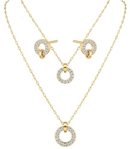 meberg Karma NH11126164 Schmuckset Damen Edelstahl vergoldet Kristalle Gold Kette Ohrstecker Armband verstellbar Halskette Geschenk für Sie wasserfest hypoallergen rostfrei