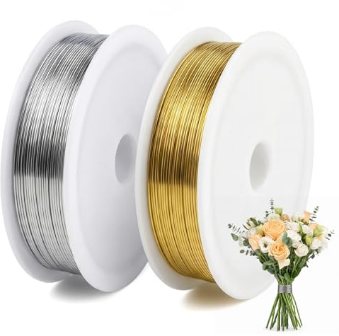 Nivofu Filo di Rame 0.3mm x 50m, Filo Metallico per Bigiotteria e Uncinetto, 2 Rotoli (Oro e Argento) Filato Gioiello Modellabile per Creazione Collane, Bracciali, Fai da Te e Artigianato