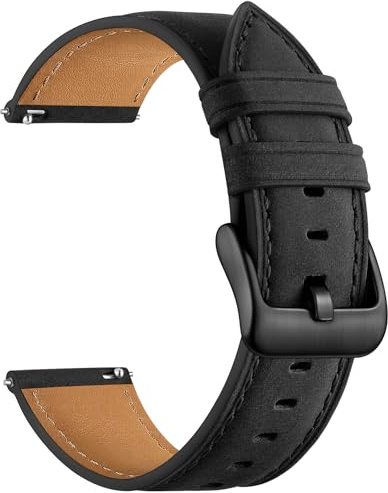 CeMiKa Leder Uhrenarmband 20mm für Galaxy Watch 7 Armband Herren Damen | Lederarmband für Galaxy Watch 6 5 4 FE, 20mm Weiches Echtleder Quick Release Armbänder für Garmin Vivoactive 6 5 3, Schwarz