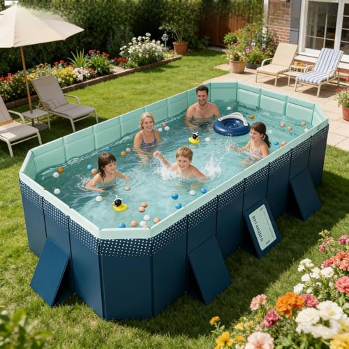 Grande piscina pieghevole per adulti, piscina esterna in plastica dura da cortile, gioco d'acqua resistente non gonfiabile, perfetto per il divertimento estivo