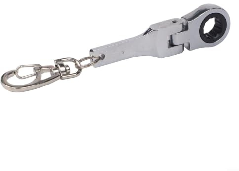 Homeponnew 10mm Working Ratchet Wrench Keyring Compact Spanner for Daily Use - Stylish Metal Key Chain Neochrome(Silver)