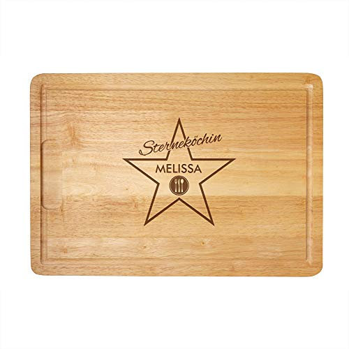 Casa Vivente Schneidebrett, Küchenbrett aus Holz mit Gravur Sterneköchin, Personalisiert mit Namen, Holzbrett, Geschenkidee für Frauen, Geschenke zum Muttertag
