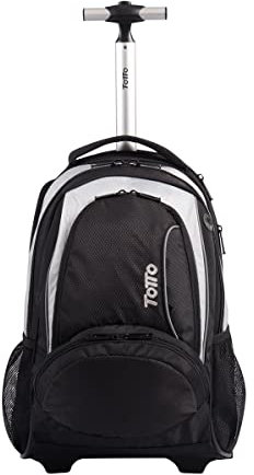 TOTTO - Mochila con Ruedas para Ordenador Portátil de 15 Pulgadas, Modelo Actinio, Mochila Adultos, Múltiples Bolsillos, Manija Telescópica, Salida para Audio, Correas Extraíbles, Color Negro