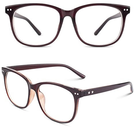 CGID CN81 Damen Herren Styler klassische Nerdbrille Streberbrille Pantobrille 80er Jahre Klarglas Fashion Oversized Nerd Geek Style, Braun, 55
