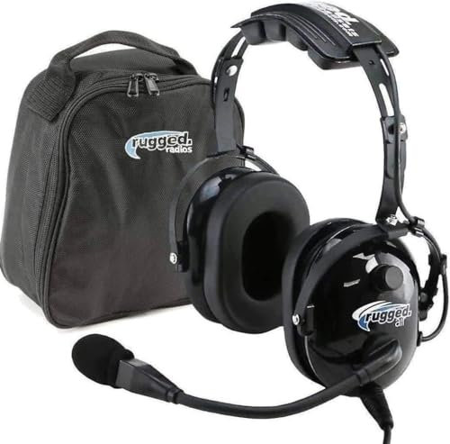 Rugged. Air RA200 General Aviation Headset für Studentenpiloten, mit passiver Geräuschreduzierung, verstellbarem Kopfbügel, Vollflex-Mikrofonarm und Headset-Tasche
