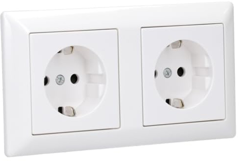 JUNG Serie A/AS 2x Steckdose Safety Set Alpinweiß | mit 2x A1520KIWW SCHUKO Steckdose mit Berührungsschutz, AS582WW Rahmen 2-fach