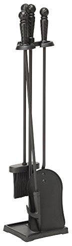 Uniflame 4 PC du Foyer avec Boule Poignées, Finition Noir, 38.735 x 32.258 x 63.5 cm