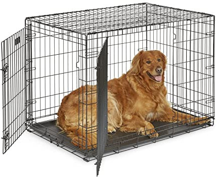MidWest Homes for Pets Modèle 1542DDU Cage pour chiens iCrate 106,68 cm, modèle amélioré, double porte, comprenant un plateau étanche, des pieds protégeant le sol, Noir
