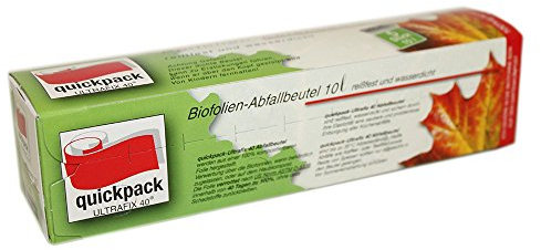 Quickpak Biofolie Müllbeutel 10L 46x52cm (5St), Umweltfreundlich, Wegwerfbar, Bioplastik, Selbstklebend, Rot, Rechteckig